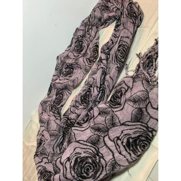 Black and Purple Rose Woven Scarf with Fringe on Ends 21"x62" - Picture 12 of 13